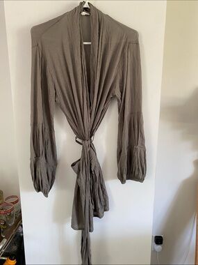 SKIN WORLDWIDE ORGANIC shawl wrap robe grey gray green size large